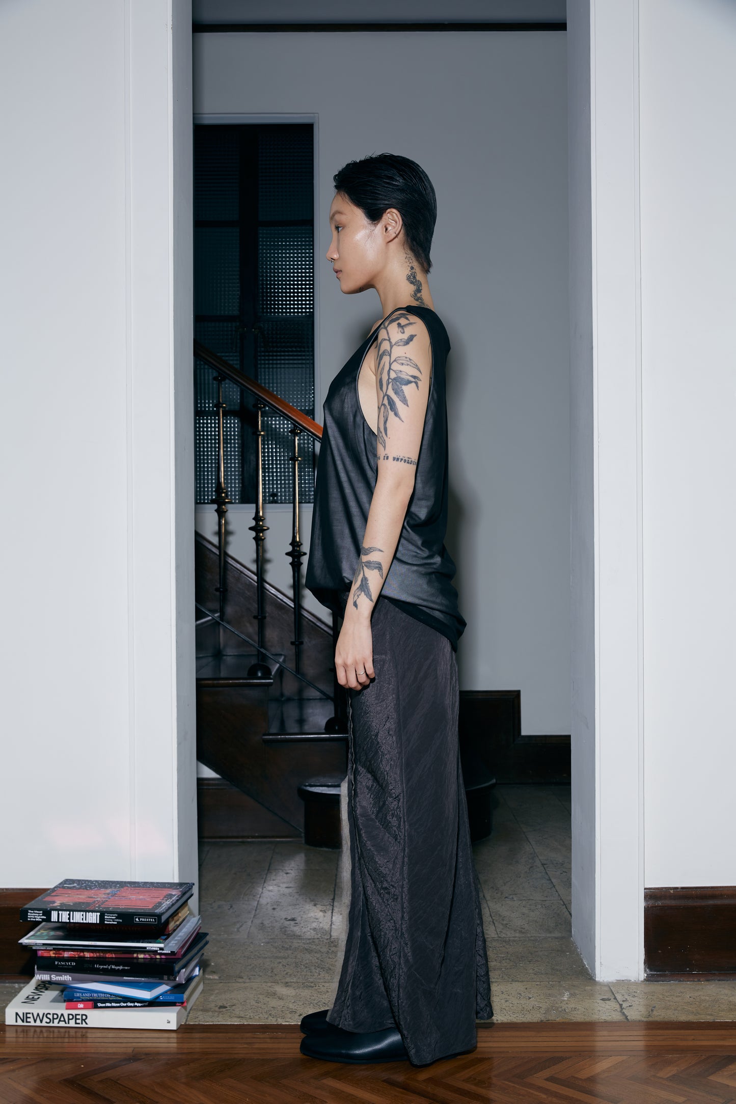 Silk Tulle and Natural Cotton Two Layers Tank Top