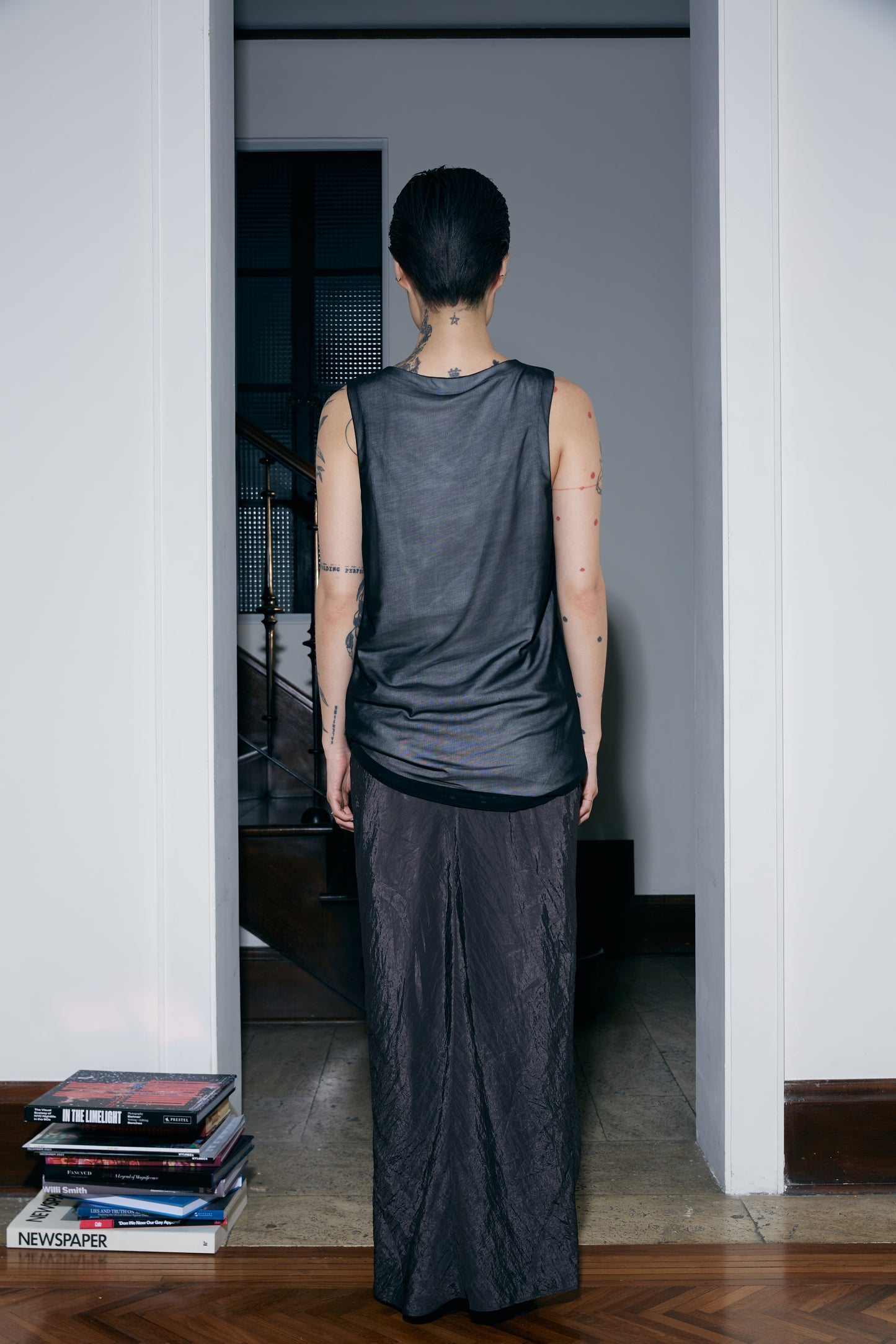 Silk Tulle and Natural Cotton Two Layers Tank Top
