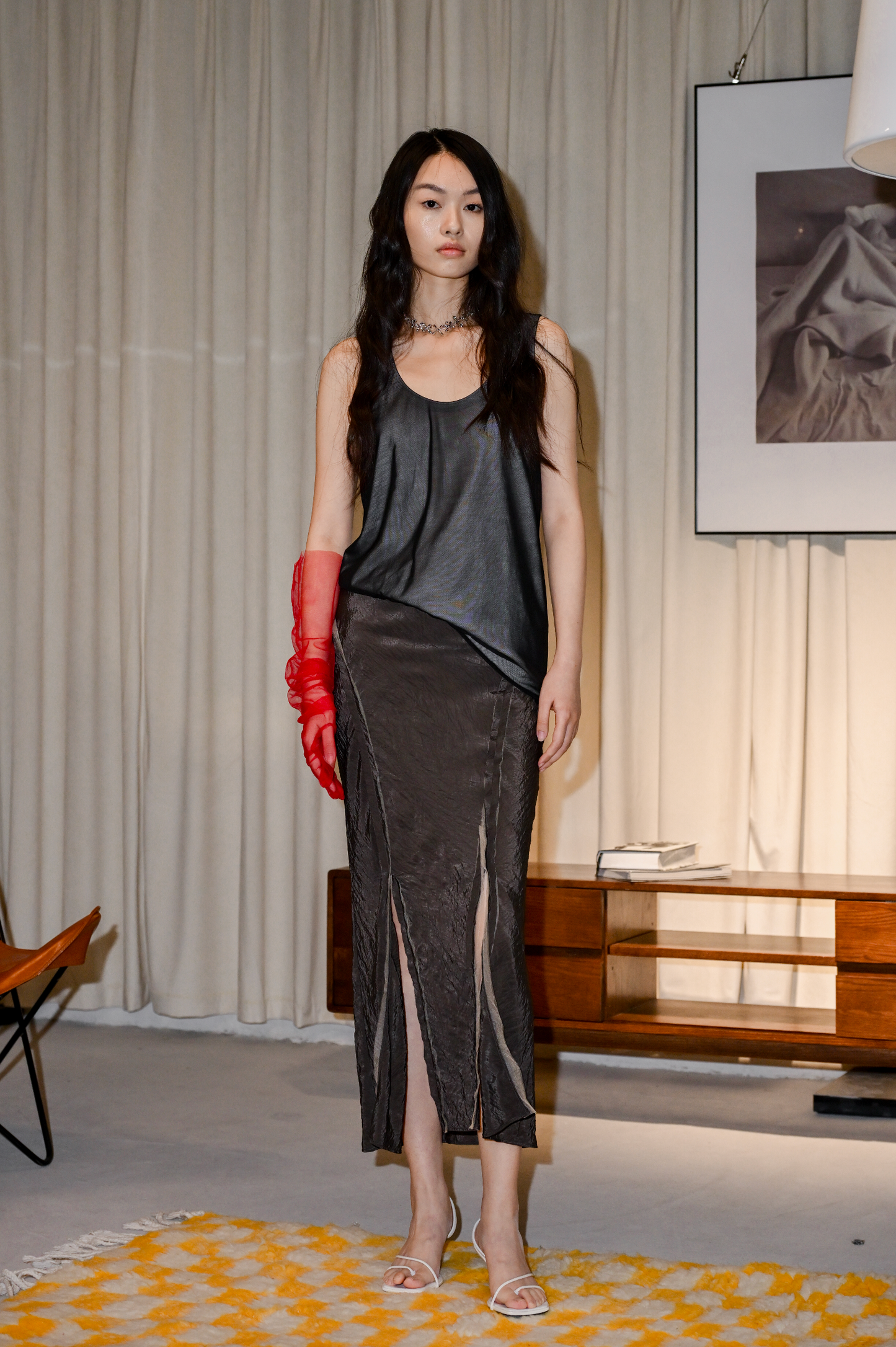 Silk Tulle and Natural Cotton Two Layers Tank Top