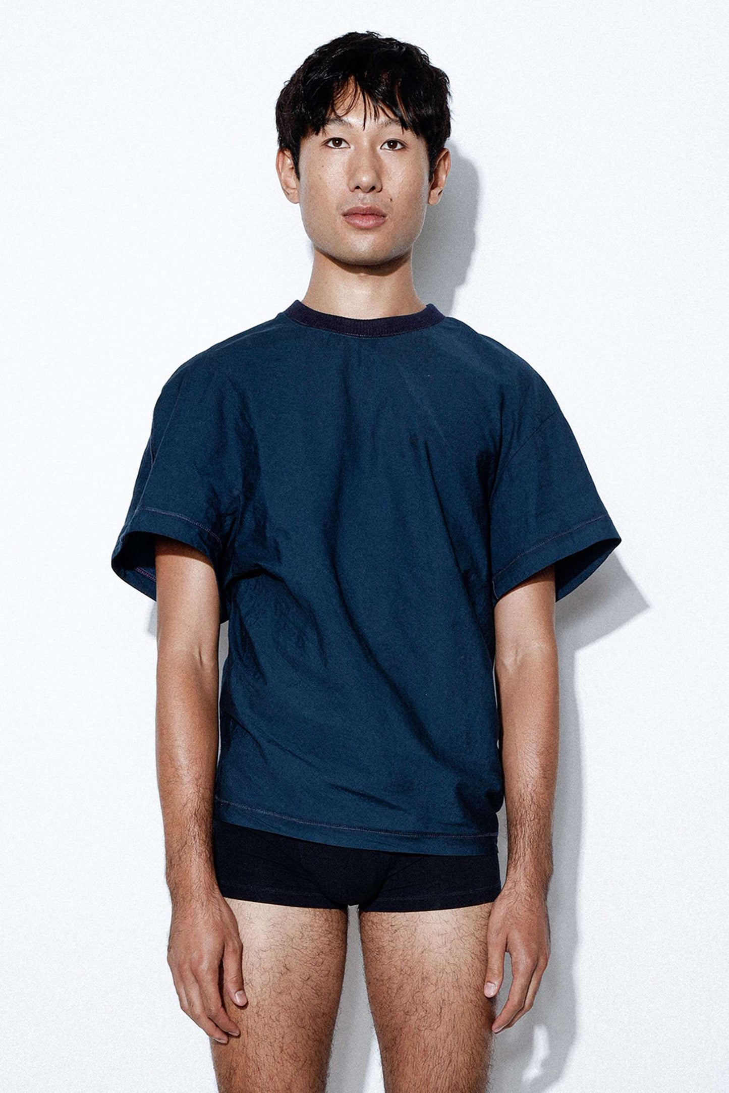 Navy Poplin Drape T-shirt