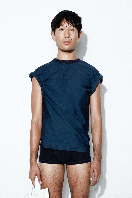 Navy Poplin Drape T-shirt